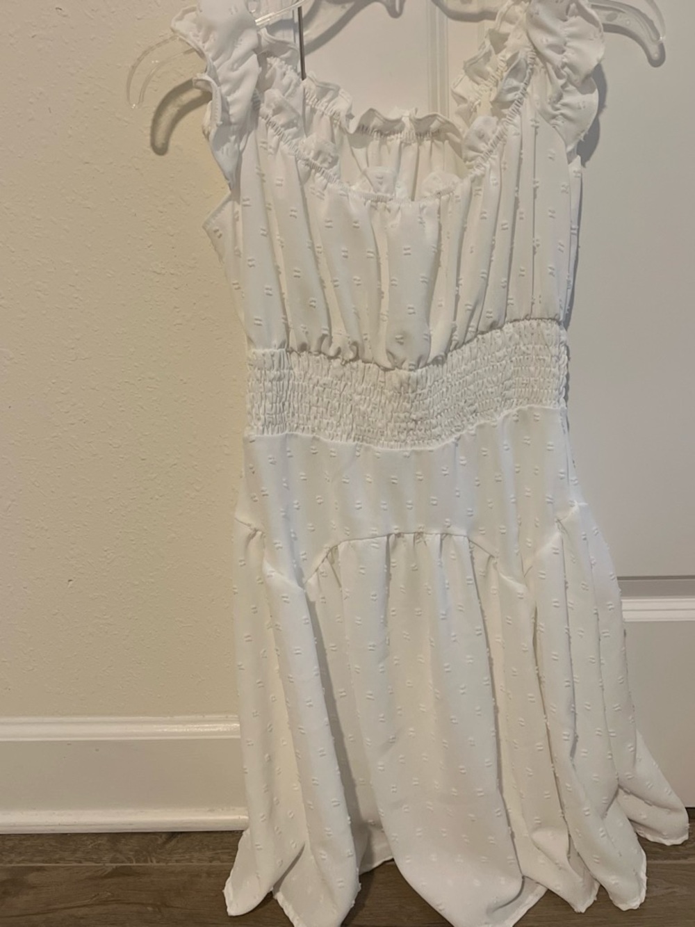 Amazon Cream Ruffle Strap Smocked Waist Dress